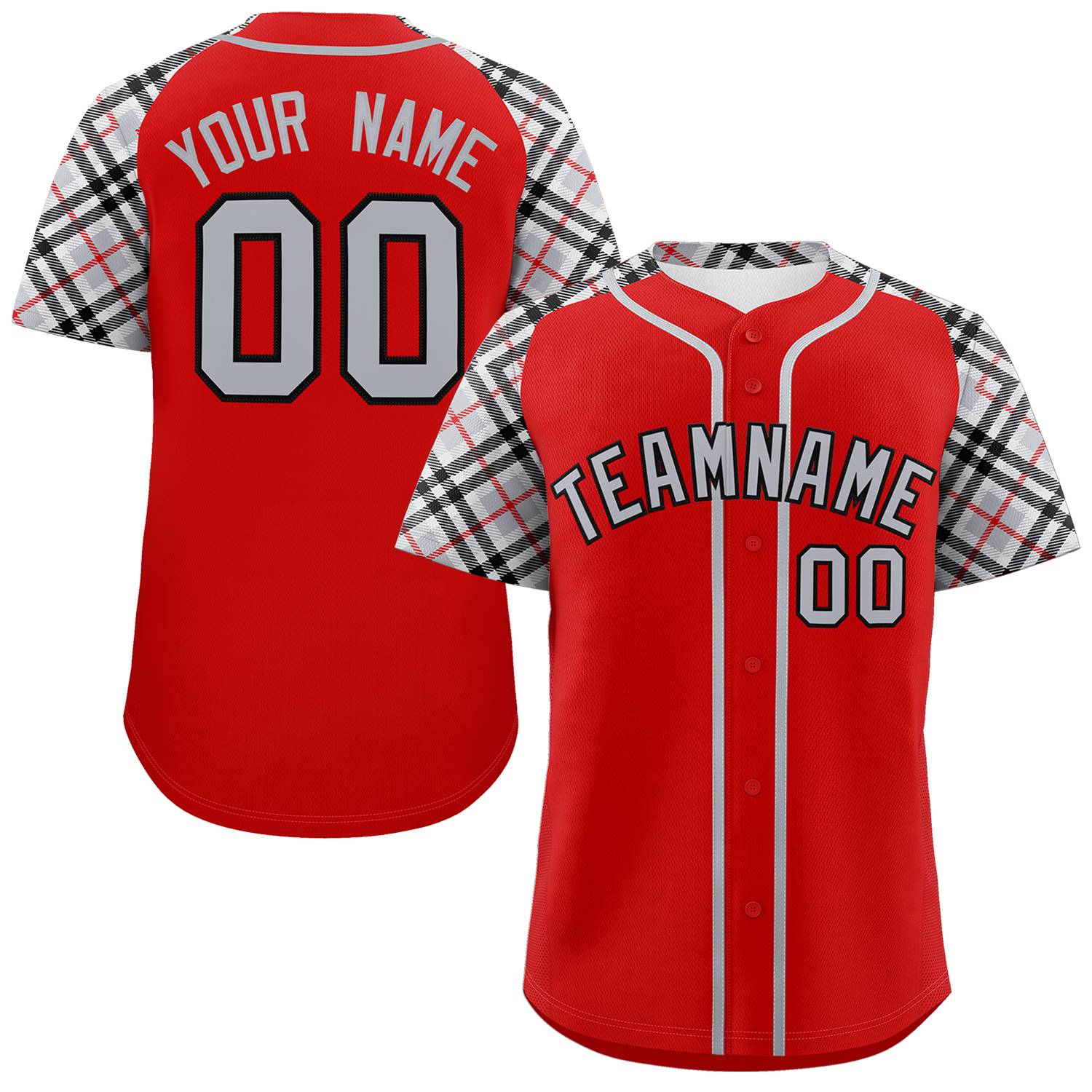 Custom Red Gray-Black Personalized Raglan Sleeves Authentic Baseball Jersey