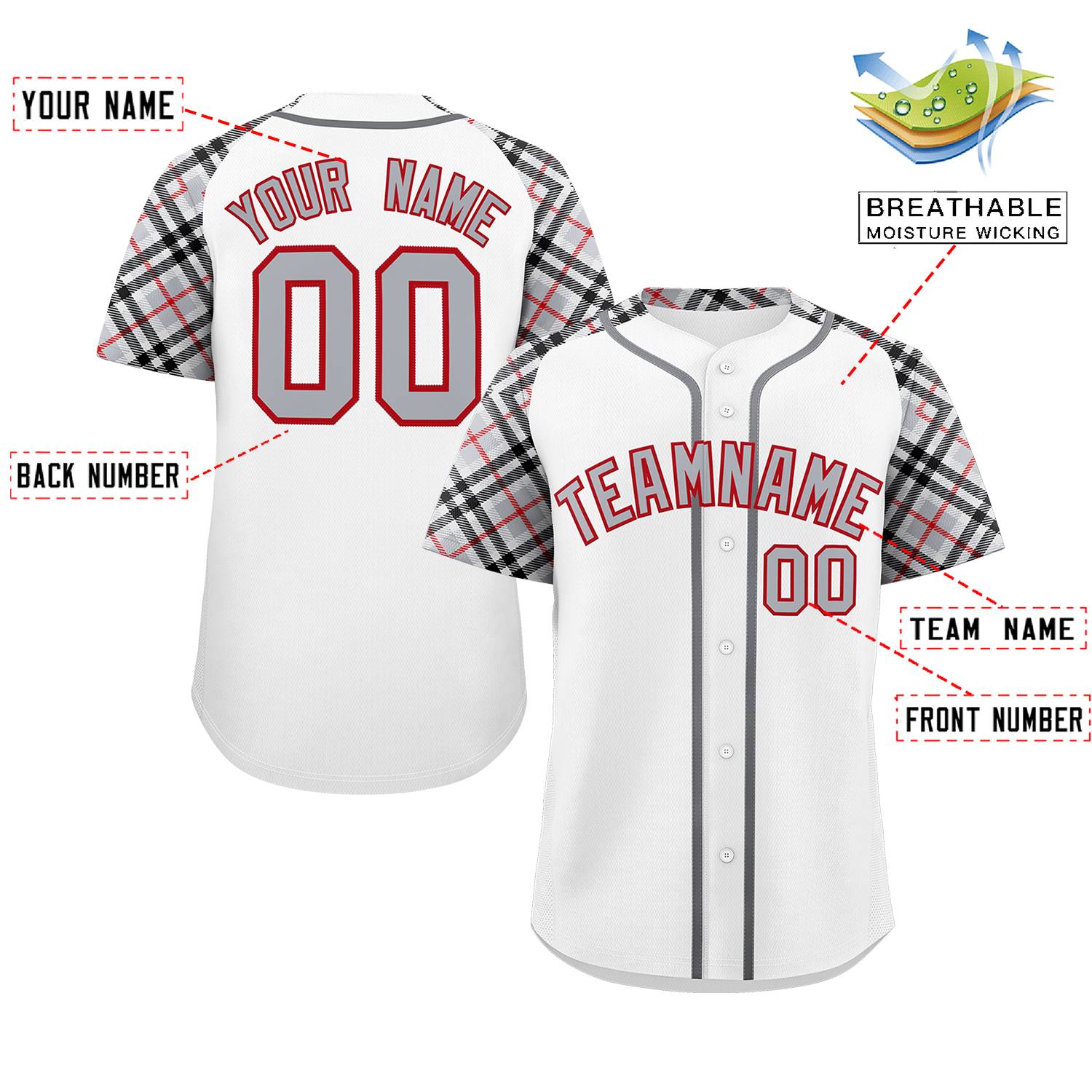 Custom White Gray-Red Personalized Raglan Sleeves Authentic Baseball Jersey