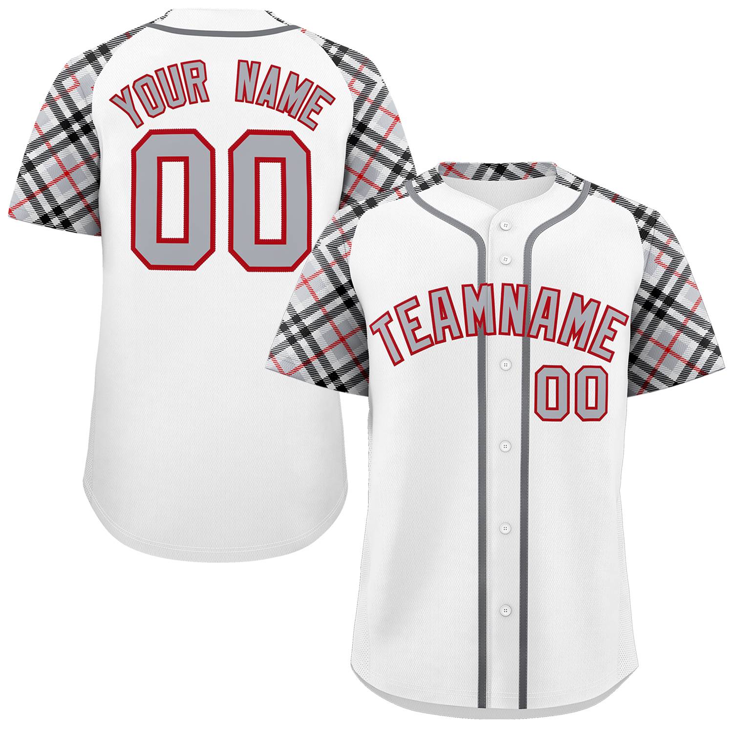 Custom White Gray-Red Personalized Raglan Sleeves Authentic Baseball Jersey