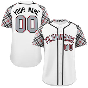 Custom White Gray-Black Personalized Raglan Sleeves Authentic Baseball Jersey