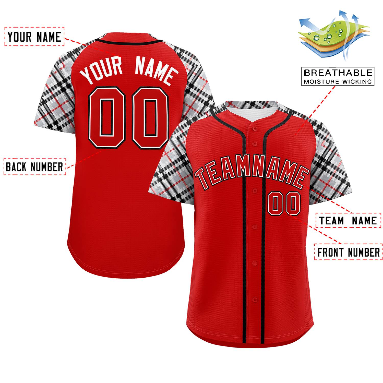 Custom Red-Black Personalized Raglan Sleeves Authentic Baseball Jersey