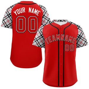 Custom Red-Black Personalized Raglan Sleeves Authentic Baseball Jersey