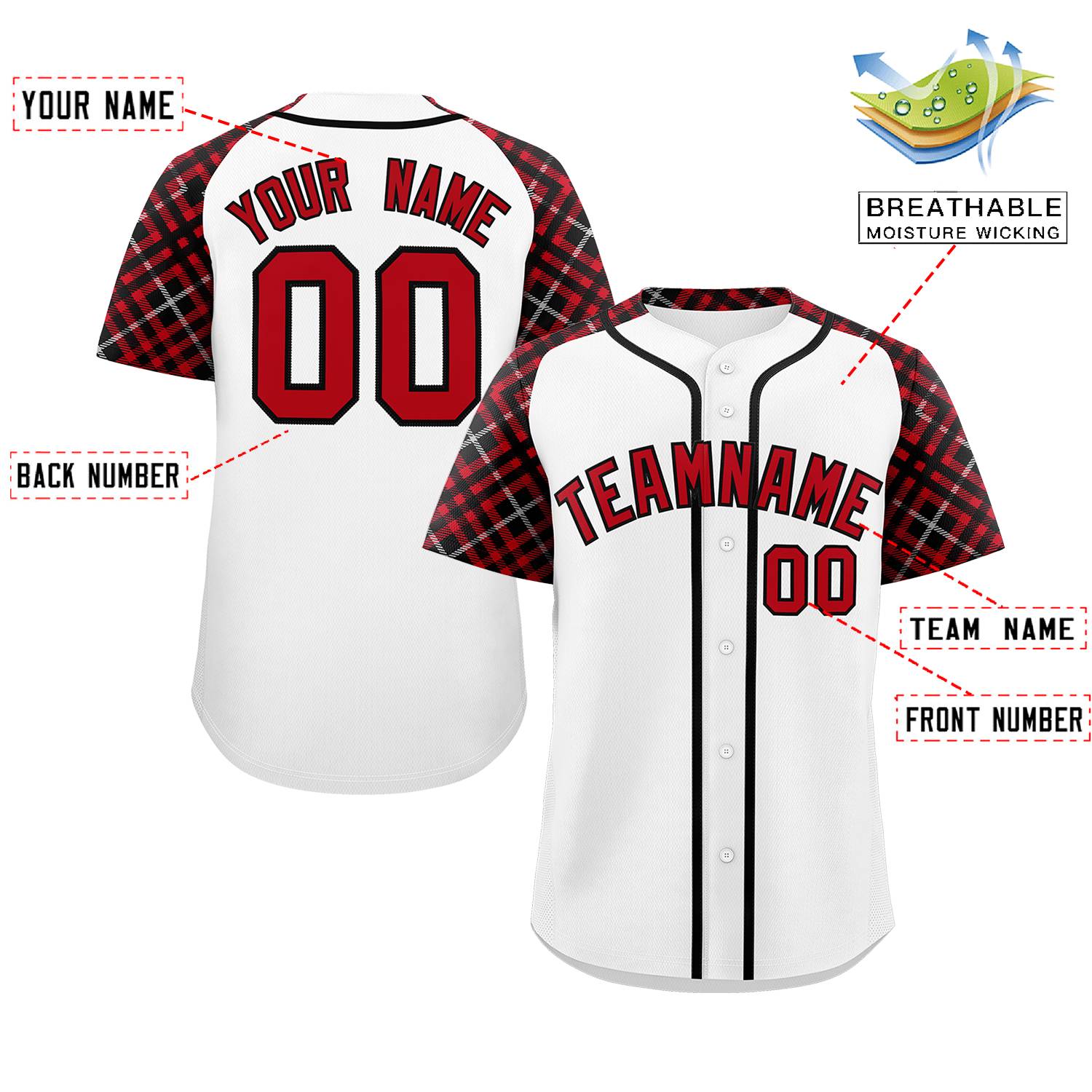 Custom White Red-Black Personalized Raglan Sleeves Authentic Baseball Jersey