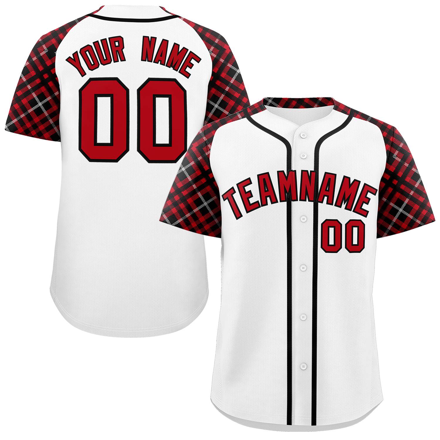 Custom White Red-Black Personalized Raglan Sleeves Authentic Baseball Jersey