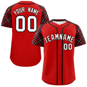 Custom Red White-Black Personalized Raglan Sleeves Authentic Baseball Jersey