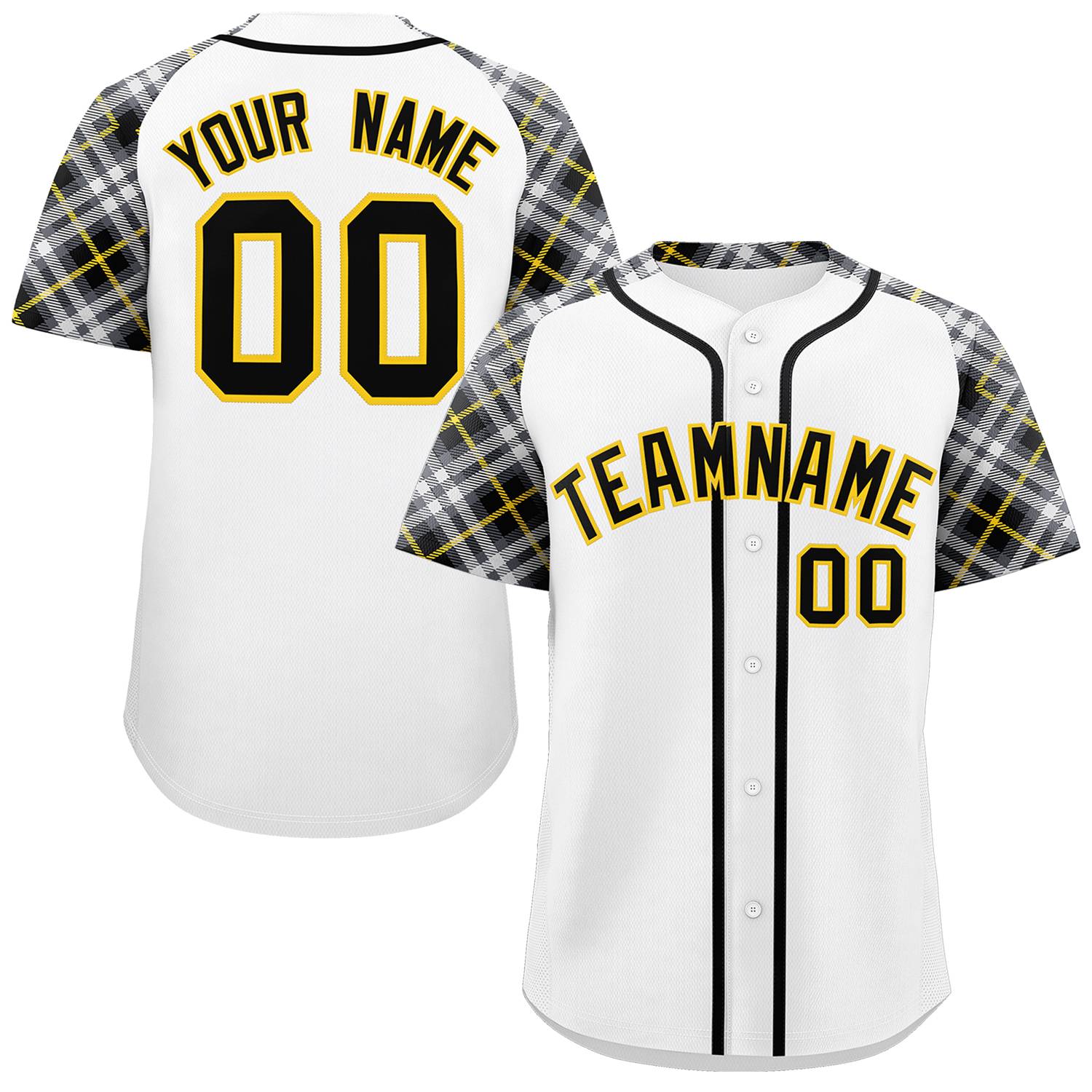 Custom White Black-Gold Personalized Raglan Sleeves Authentic Baseball Jersey