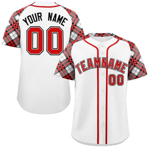 Custom White Red-Black Personalized Raglan Sleeves Authentic Baseball Jersey