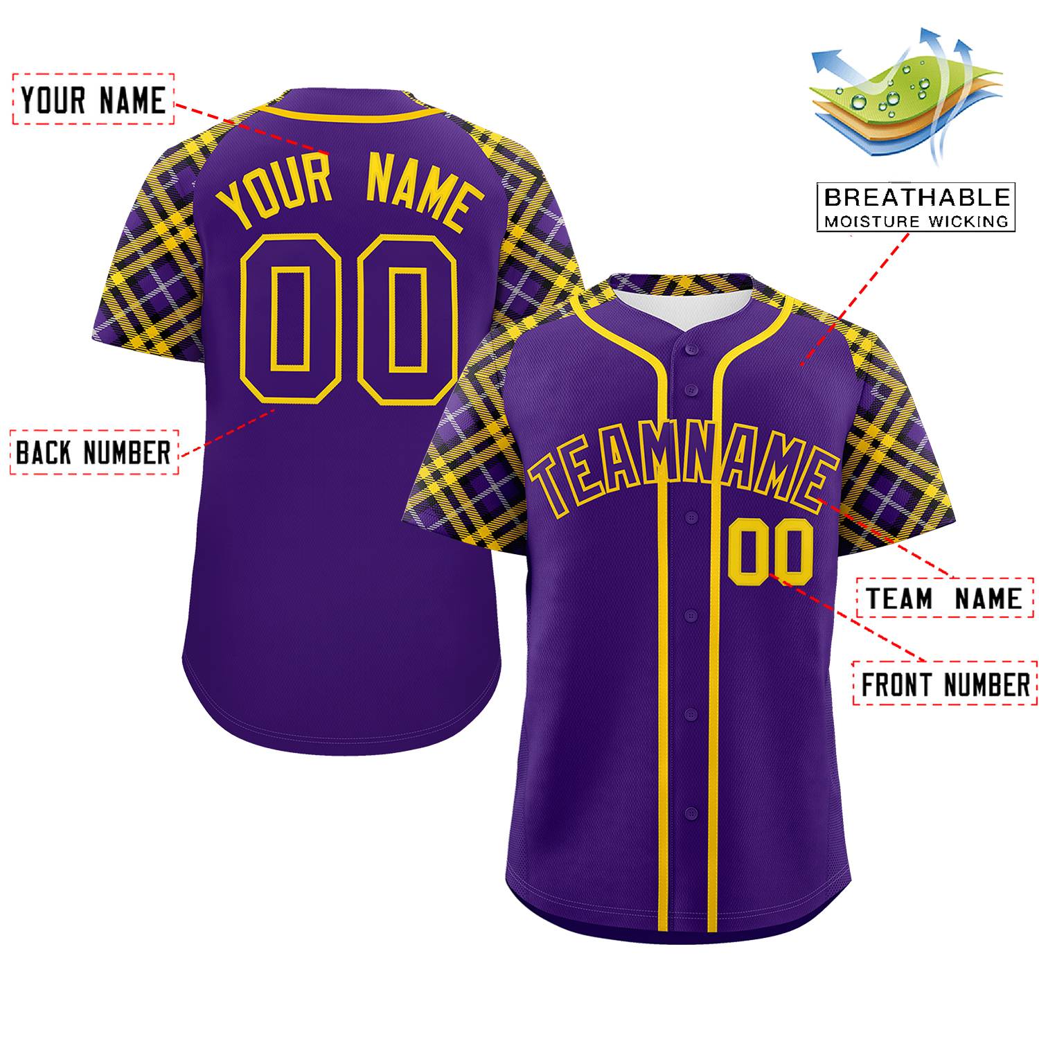 Custom Purple Purple-Gold Personalized Raglan Sleeves Authentic Baseball Jersey