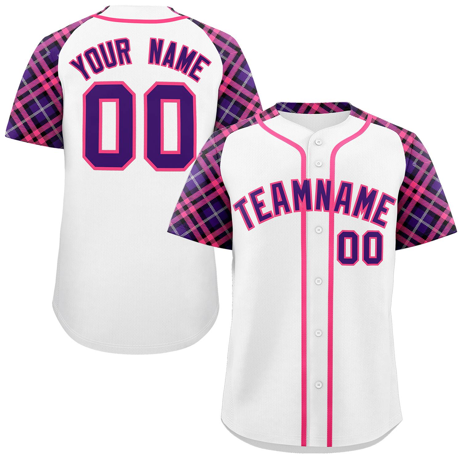 Custom White Purple-Pink Personalized Raglan Sleeves Authentic Baseball Jersey