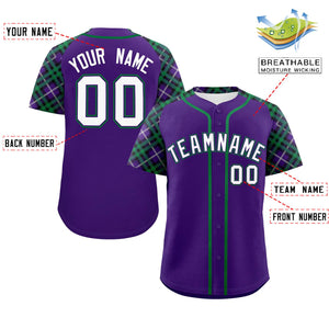 Custom Purple White-Kelly Green Personalized Raglan Sleeves Authentic Baseball Jersey