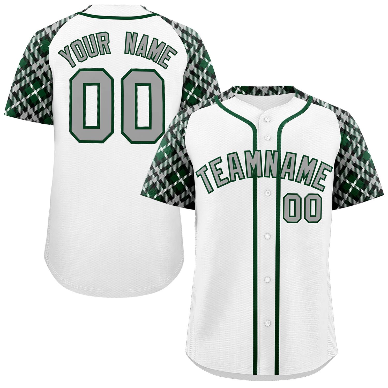 Custom White Gray-Green Personalized Raglan Sleeves Authentic Baseball Jersey