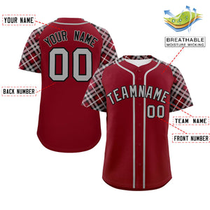 Custom Crimson Gray-Black Personalized Raglan Sleeves Authentic Baseball Jersey