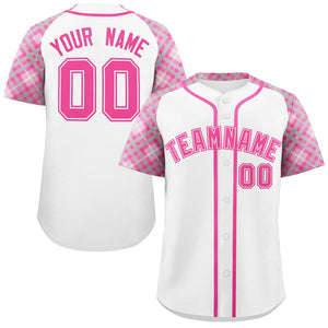 Custom White Pink- Personalized Raglan Sleeves Authentic Baseball Jersey