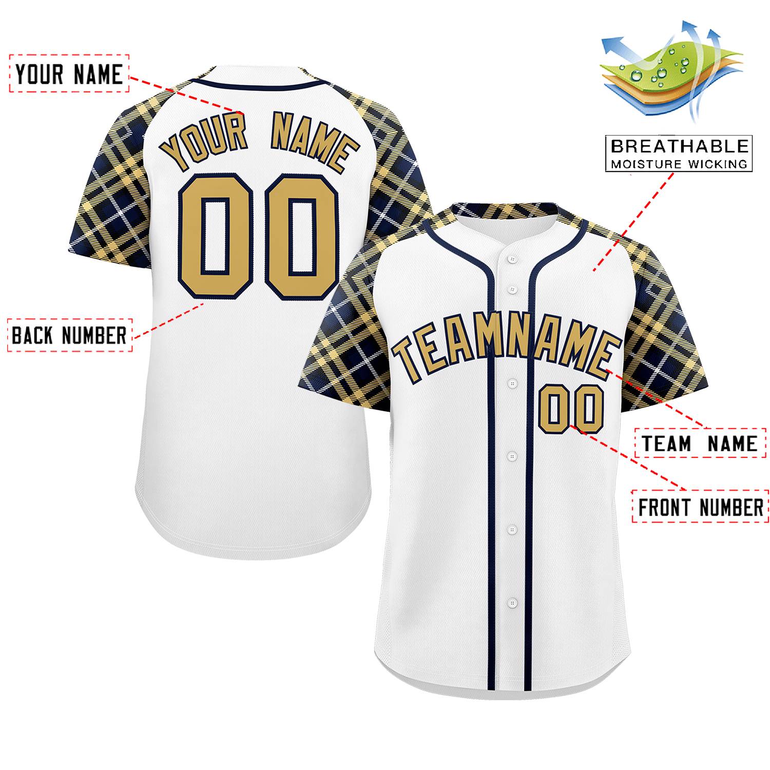 Custom White Khaki-Navy Personalized Raglan Sleeves Authentic Baseball Jersey