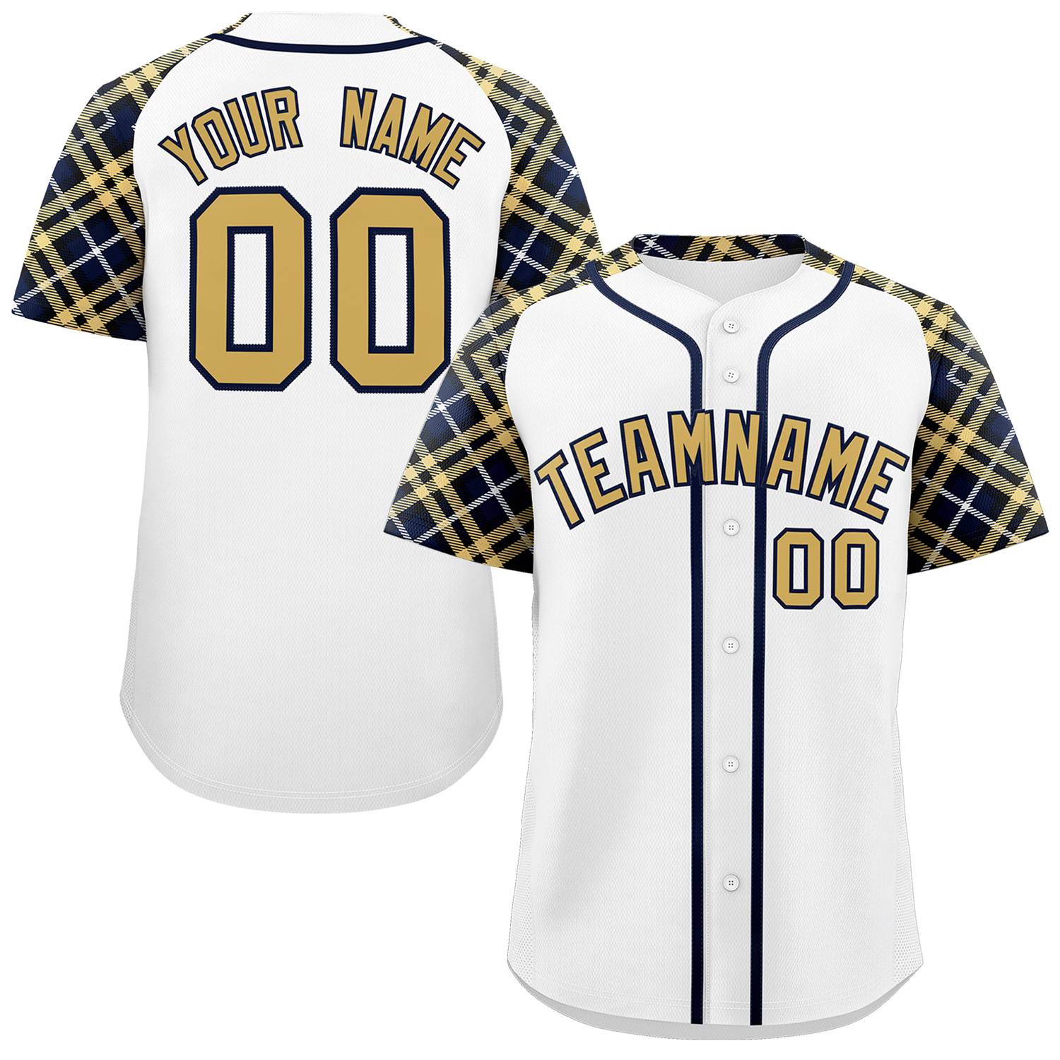 Custom White Khaki-Navy Personalized Raglan Sleeves Authentic Baseball Jersey