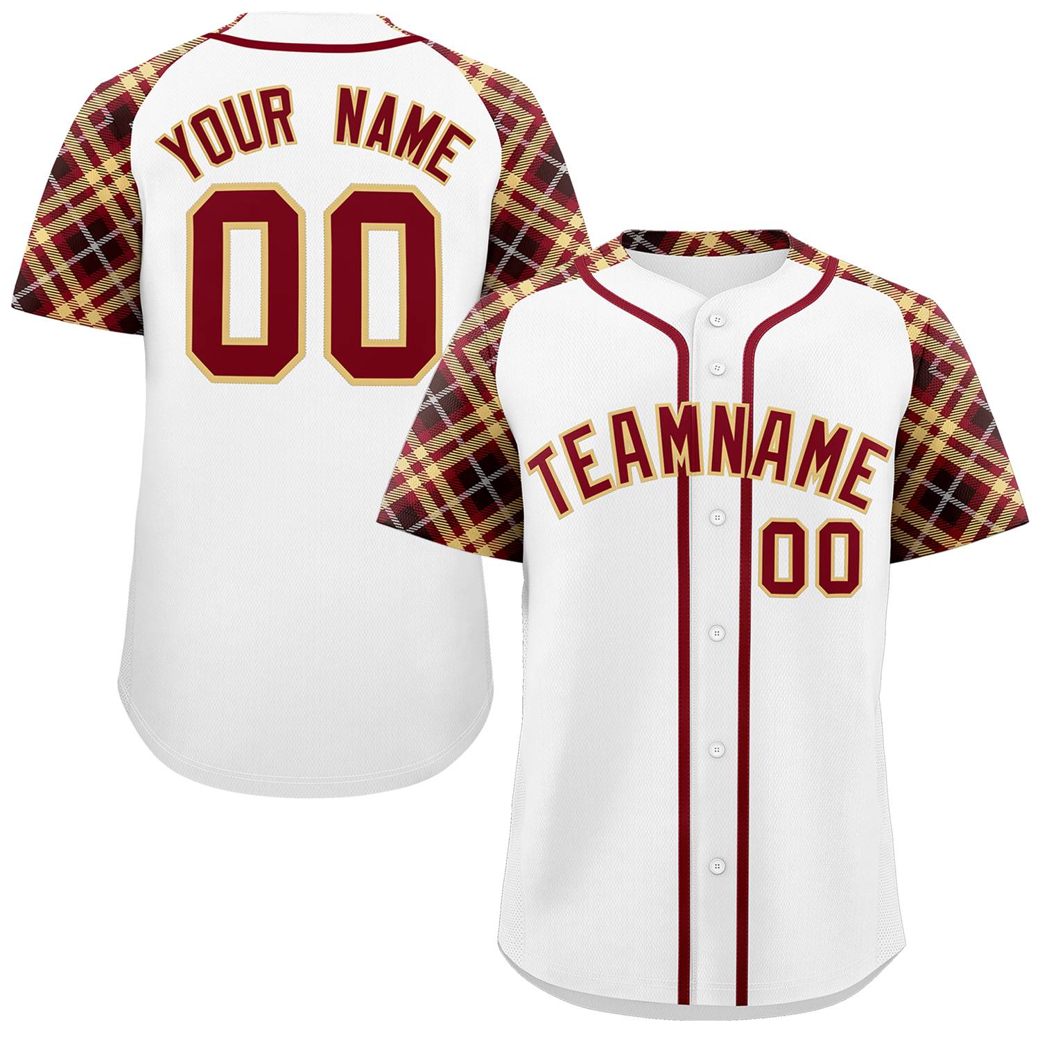 Custom White Crimson-Khaki Personalized Raglan Sleeves Authentic Baseball Jersey