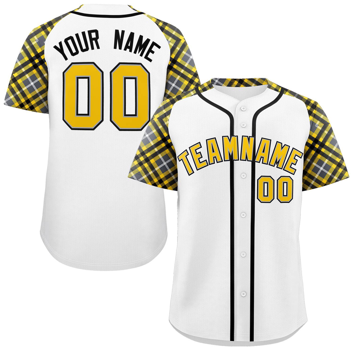 Custom White Gold-Black Personalized Raglan Sleeves Authentic Baseball Jersey