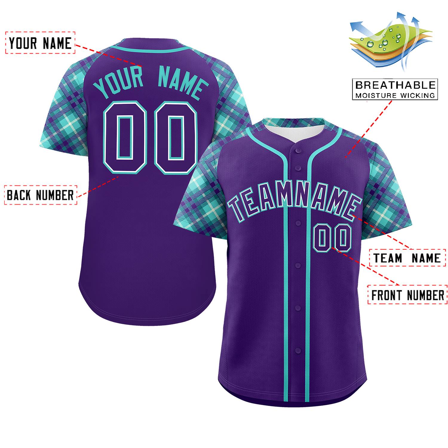 Custom Purple Purple-Bright Green Personalized Raglan Sleeves Authentic Baseball Jersey