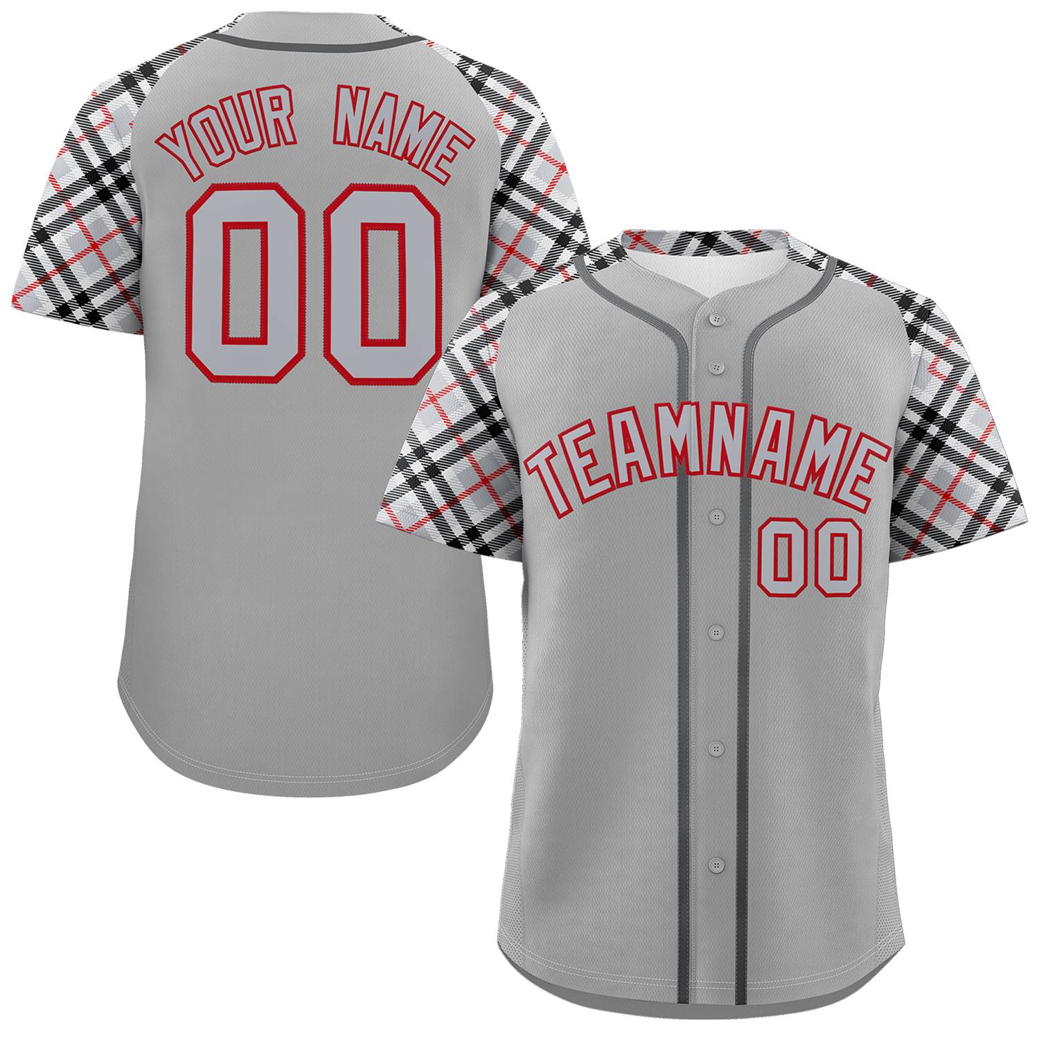 Custom Gray Gray-Red Personalized Raglan Sleeves Authentic Baseball Jersey