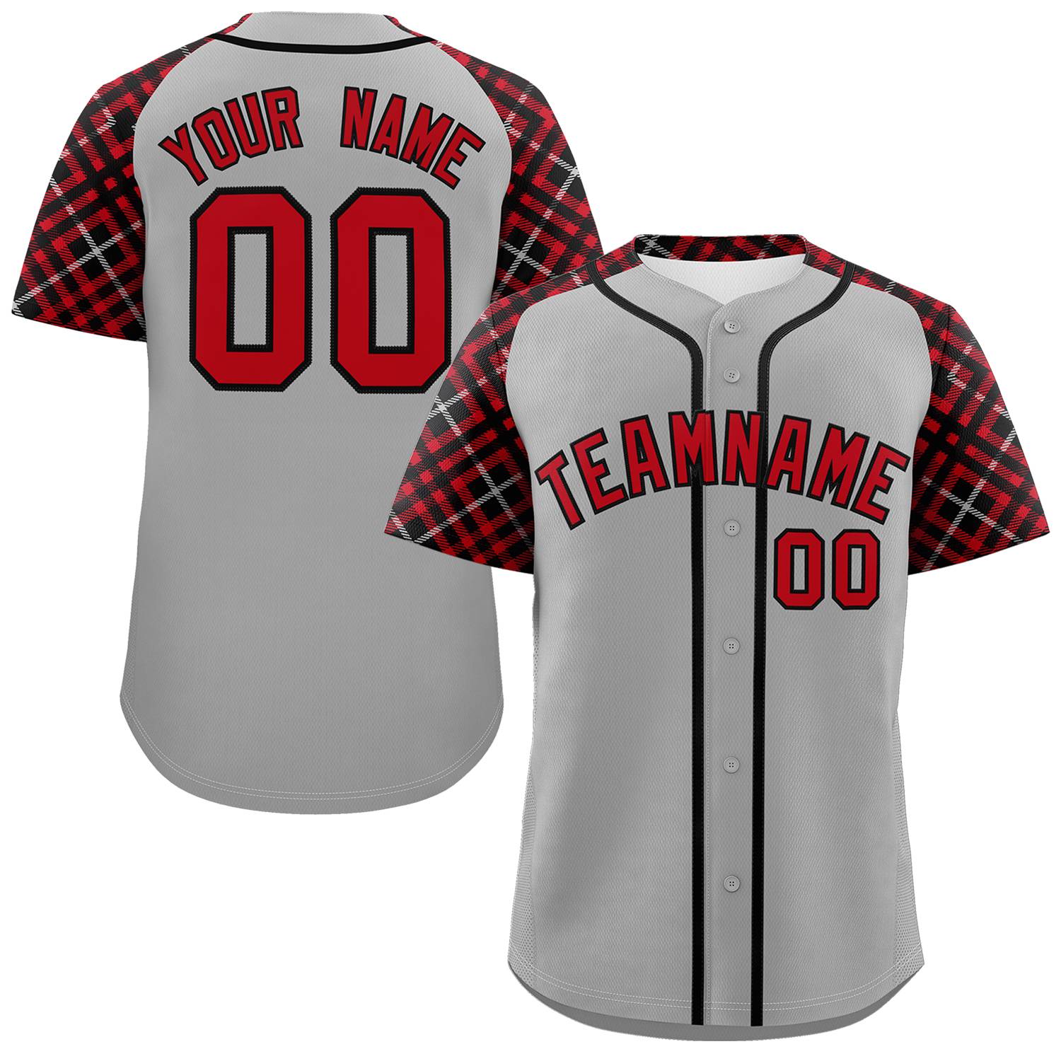 Custom Gray Red-Black Personalized Raglan Sleeves Authentic Baseball Jersey