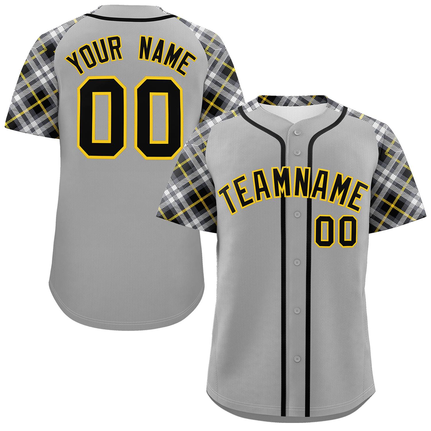 Custom Gray Black-Gold Personalized Raglan Sleeves Authentic Baseball Jersey