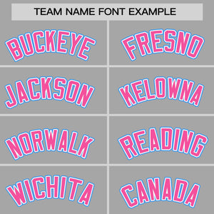 Custom Gray Pink-Light Blue Personalized Raglan Sleeves Authentic Baseball Jersey