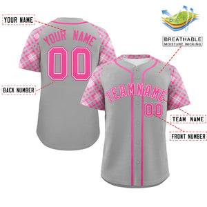 Custom Gray Pink- Personalized Raglan Sleeves Authentic Baseball Jersey