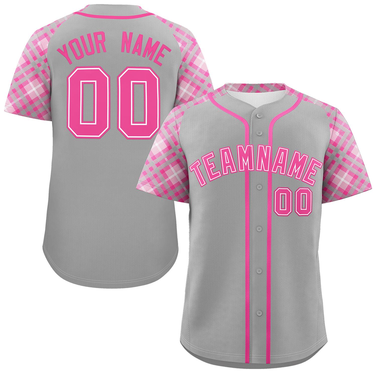 Custom Gray Pink- Personalized Raglan Sleeves Authentic Baseball Jersey