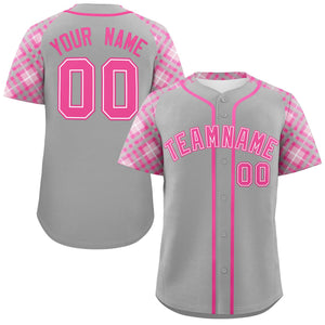 Custom Gray Pink- Personalized Raglan Sleeves Authentic Baseball Jersey