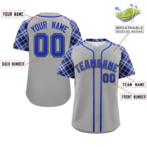 Custom Gray Royal-Navy Personalized Raglan Sleeves Authentic Baseball Jersey