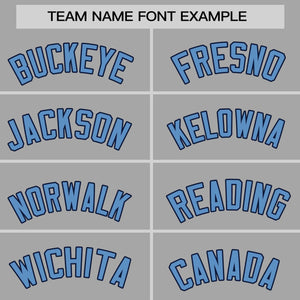 Custom Gray Light Blue-Navy Personalized Raglan Sleeves Authentic Baseball Jersey