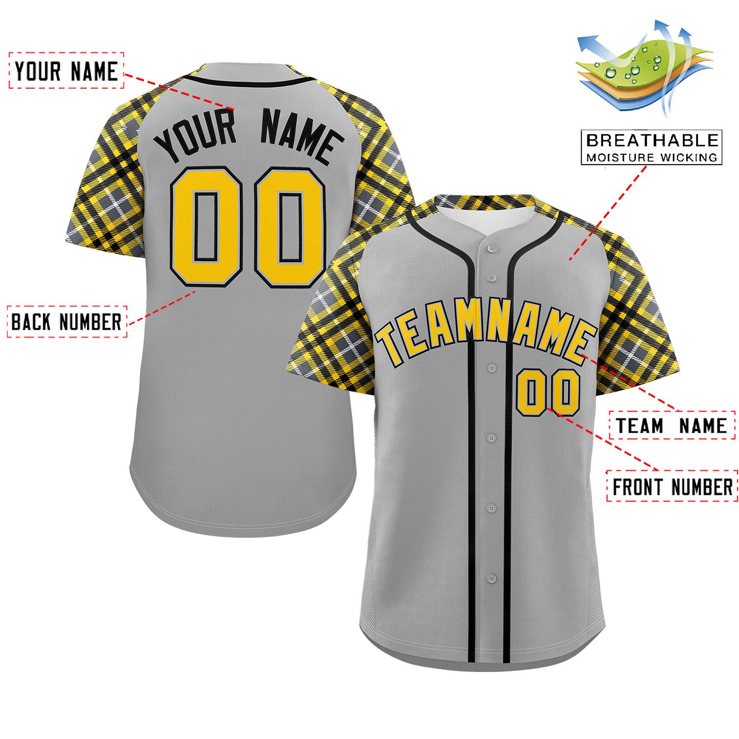 Custom Gray Gold-Black Personalized Raglan Sleeves Authentic Baseball Jersey