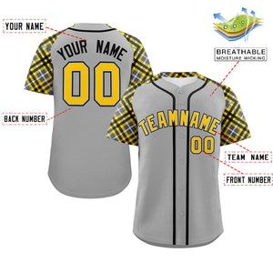 Custom Gray Gold-Black Personalized Raglan Sleeves Authentic Baseball Jersey