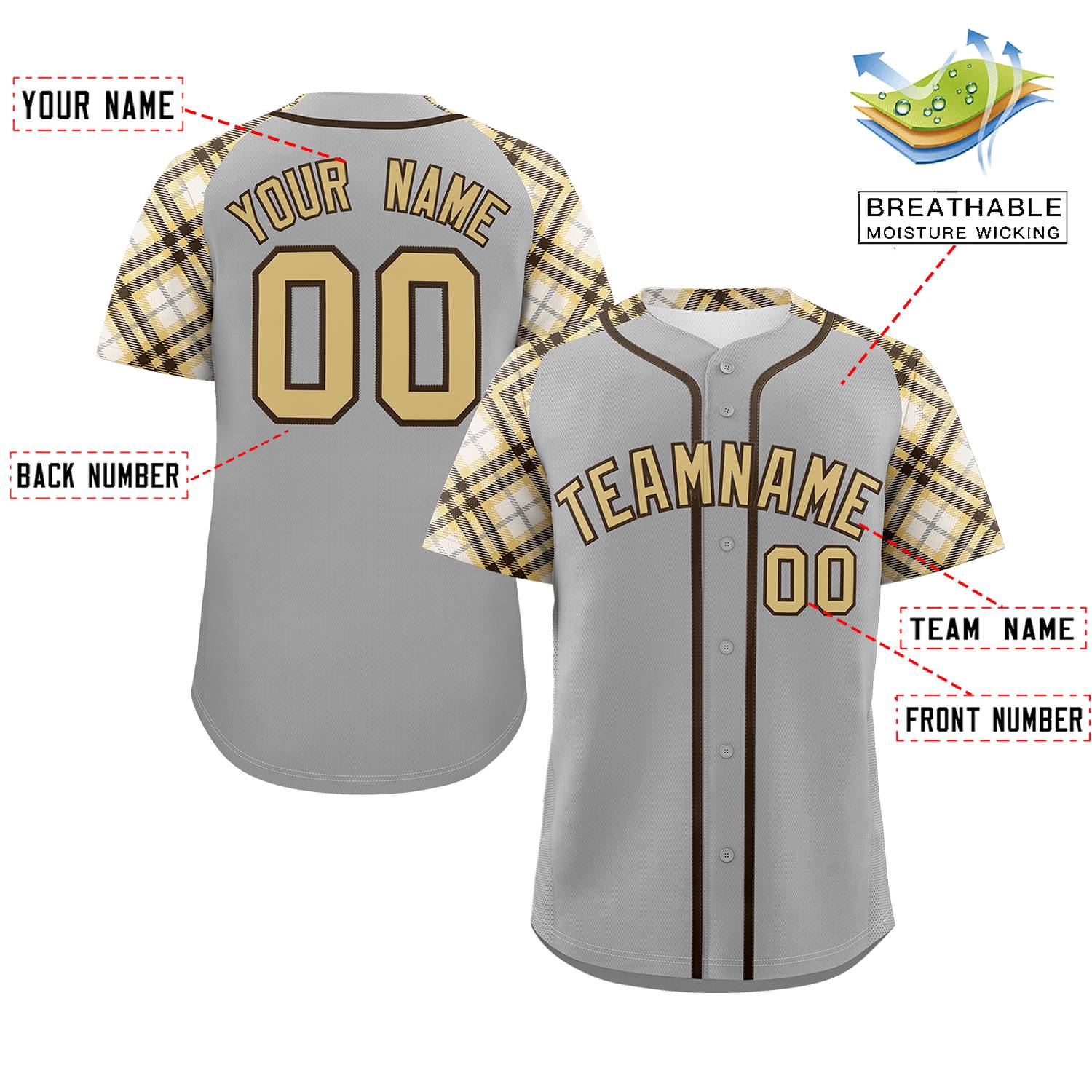 Custom Gray Khaki-Brown Personalized Raglan Sleeves Authentic Baseball Jersey