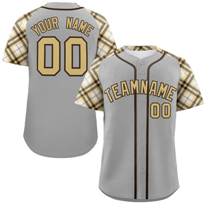 Custom Gray Khaki-Brown Personalized Raglan Sleeves Authentic Baseball Jersey