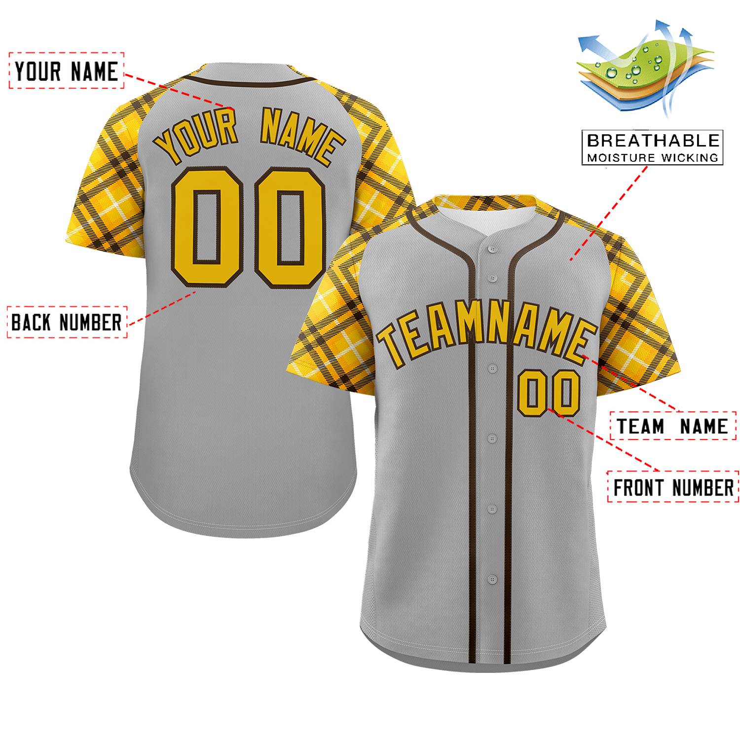 Custom Gray Gold-Brown Personalized Raglan Sleeves Authentic Baseball Jersey