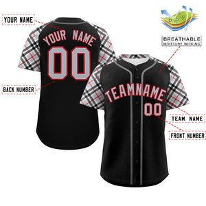 Custom Black Gray-Red Personalized Raglan Sleeves Authentic Baseball Jersey