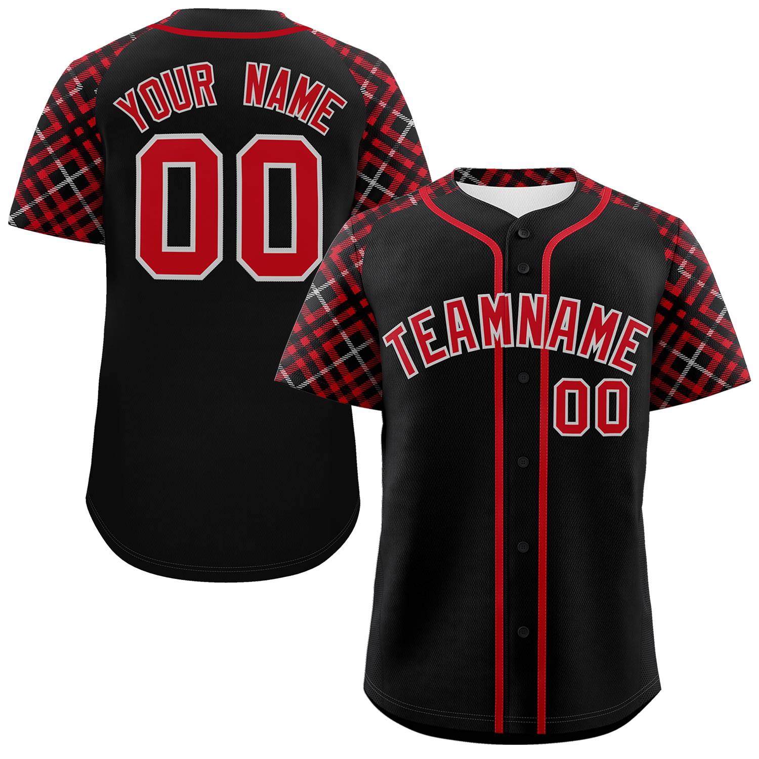 Custom Black Red-Gray Personalized Raglan Sleeves Authentic Baseball Jersey