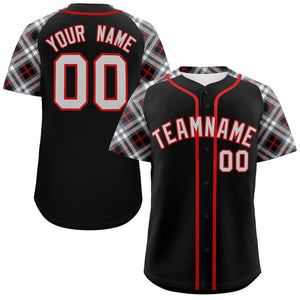 Custom Black Gray-Red Personalized Raglan Sleeves Authentic Baseball Jersey