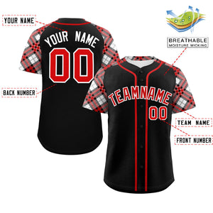 Custom Black Red-White Personalized Raglan Sleeves Authentic Baseball Jersey