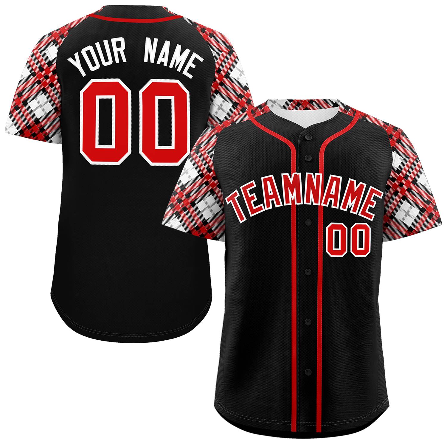 Custom Black Red-White Personalized Raglan Sleeves Authentic Baseball Jersey