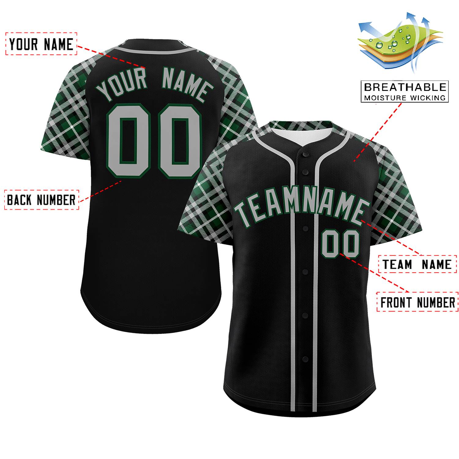 Custom Black Gray-Green Personalized Raglan Sleeves Authentic Baseball Jersey