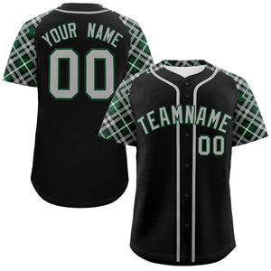 Custom Black Gray-Green Personalized Raglan Sleeves Authentic Baseball Jersey