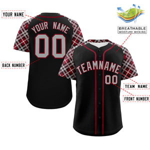 Custom Black Navy-Crimson Personalized Raglan Sleeves Authentic Baseball Jersey