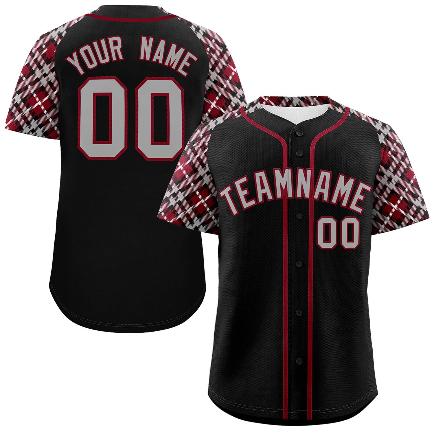 Custom Black Navy-Crimson Personalized Raglan Sleeves Authentic Baseball Jersey