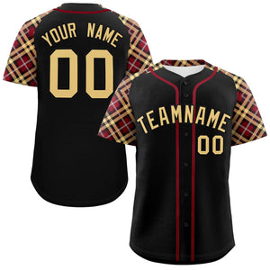 Custom Black Khaki- Personalized Raglan Sleeves Authentic Baseball Jersey