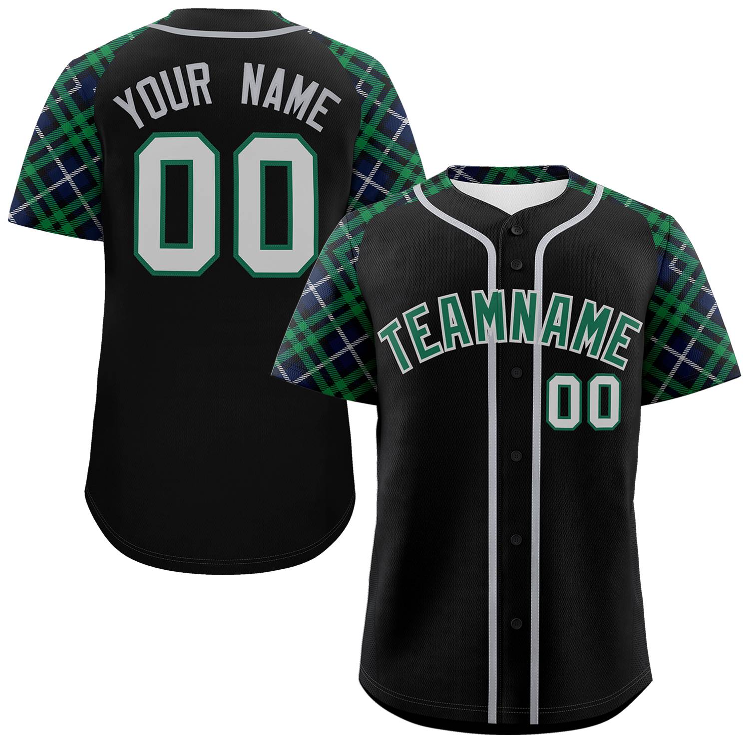 Custom Black Kelly Green-Gray Personalized Raglan Sleeves Authentic Baseball Jersey