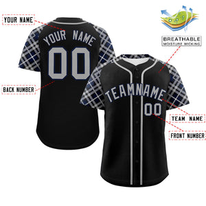 Custom Black Gray-Navy Personalized Raglan Sleeves Authentic Baseball Jersey