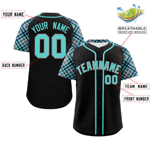 Custom Black Bright Green-Gray Personalized Raglan Sleeves Authentic Baseball Jersey