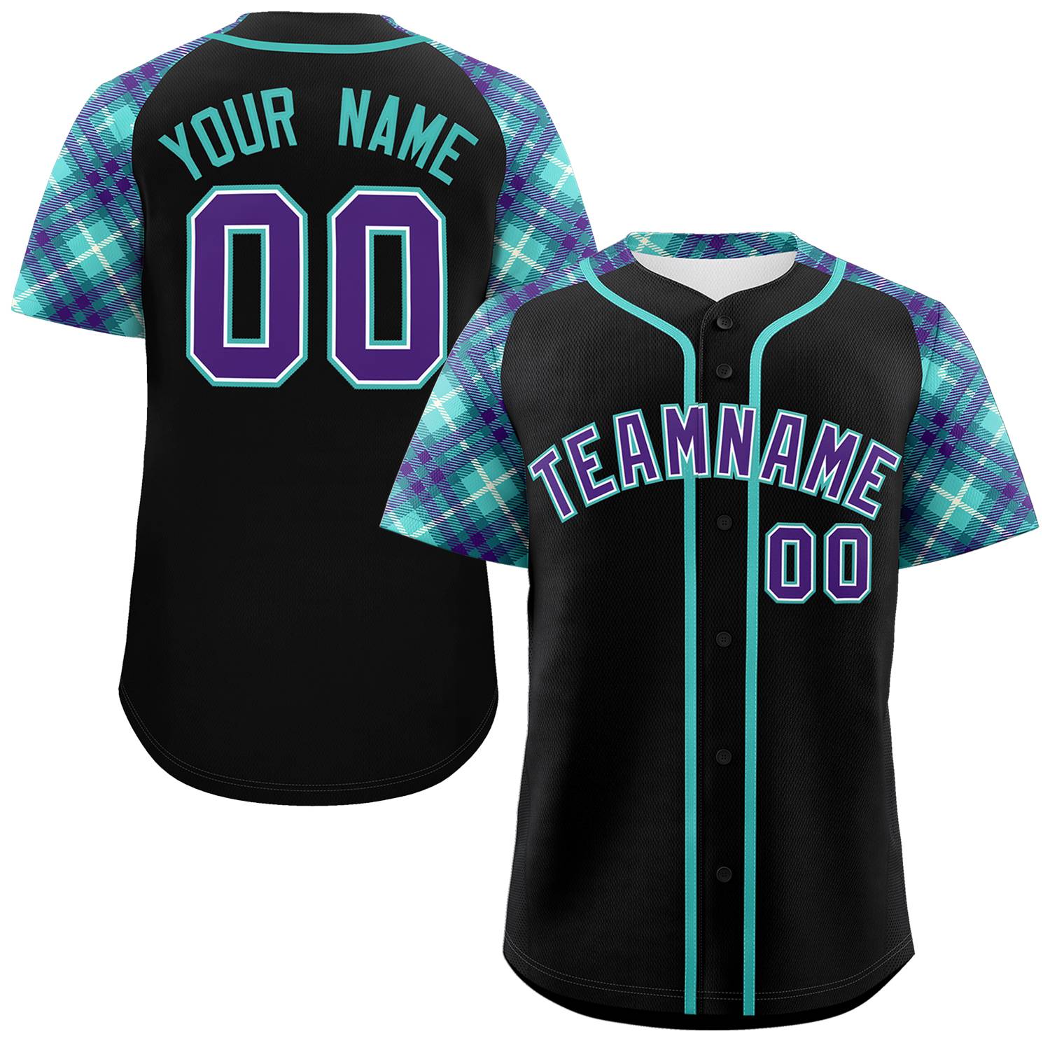 Custom Black Purple-Bright Green Personalized Raglan Sleeves Authentic Baseball Jersey